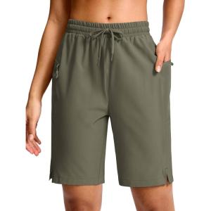 imageG Gradual Womens Hiking Shorts 2 Zipper Pockets Quick Dry Lightweigh 9 Bermuda Cargo Shorts Water Resistant Athletic GolfSage Grey Green
