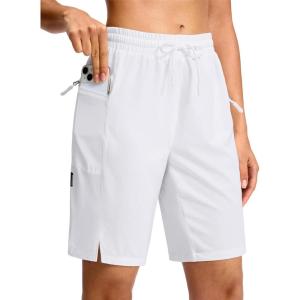 imageG Gradual Womens Hiking Shorts 2 Zipper Pockets Quick Dry Lightweigh 9 Bermuda Cargo Shorts Water Resistant Athletic GolfWhite