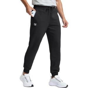 imageMens Cotton Fleece Lined Joggers with Zipper Pockets Athletic Workout Gym Lounge Sweatpants Winter Warm PantsBlack