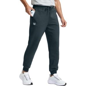 imageMens Cotton Fleece Lined Joggers with Zipper Pockets Athletic Workout Gym Lounge Sweatpants Winter Warm PantsDark Grey