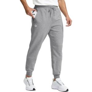 imageMens Cotton Fleece Lined Joggers with Zipper Pockets Athletic Workout Gym Lounge Sweatpants Winter Warm PantsHeather Silver Grey