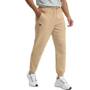 imageMens Cotton Fleece Lined Joggers with Zipper Pockets Athletic Workout Gym Lounge Sweatpants Winter Warm PantsKhaki