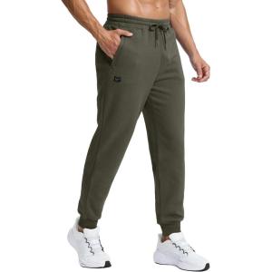 imageMens Cotton Fleece Lined Joggers with Zipper Pockets Athletic Workout Gym Lounge Sweatpants Winter Warm PantsMuscus Green