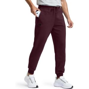 imageMens Cotton Fleece Lined Joggers with Zipper Pockets Athletic Workout Gym Lounge Sweatpants Winter Warm PantsWine