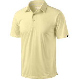 imageMens Golf Shirt Jacquard Short Sleeve Dry Fit Moisture Wicking Performance Athletic Summer Collared Polo Shirts for MenLight Yellow