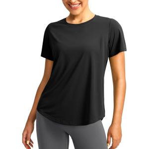 imageWomens Short Sleeve Workout Shirts UPF 50 Sun Protection TShirts Quick Dry Breathable Gym Running Hiking Tops for WomenBlack