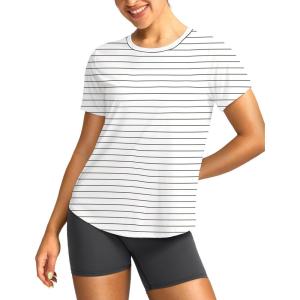 imageWomens Short Sleeve Workout Shirts UPF 50 Sun Protection TShirts Quick Dry Breathable Gym Running Hiking Tops for WomenBlack Stripes