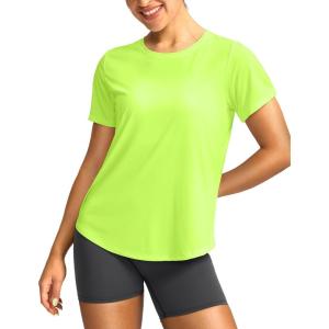 imageWomens Short Sleeve Workout Shirts UPF 50 Sun Protection TShirts Quick Dry Breathable Gym Running Hiking Tops for WomenBright Green