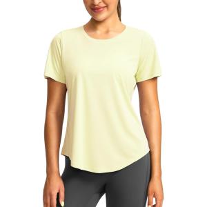 imageWomens Short Sleeve Workout Shirts UPF 50 Sun Protection TShirts Quick Dry Breathable Gym Running Hiking Tops for WomenLight Yellow