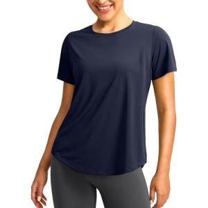 imageWomens Short Sleeve Workout Shirts UPF 50 Sun Protection TShirts Quick Dry Breathable Gym Running Hiking Tops for WomenNavy