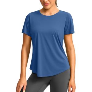 imageWomens Short Sleeve Workout Shirts UPF 50 Sun Protection TShirts Quick Dry Breathable Gym Running Hiking Tops for WomenNavy Blue