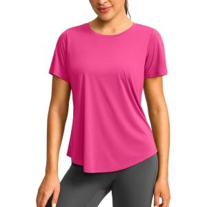 imageWomens Short Sleeve Workout Shirts UPF 50 Sun Protection TShirts Quick Dry Breathable Gym Running Hiking Tops for WomenRose