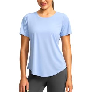 imageWomens Short Sleeve Workout Shirts UPF 50 Sun Protection TShirts Quick Dry Breathable Gym Running Hiking Tops for WomenSnow Blue