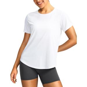 imageWomens Short Sleeve Workout Shirts UPF 50 Sun Protection TShirts Quick Dry Breathable Gym Running Hiking Tops for WomenWhite