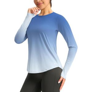 imageWomens UPF 50 Sun Shirt Long Sleeve UV Shirts Rash Guard Lightweight Quick Dry Workout Hiking Tops for WomenBlueWhite Gradient