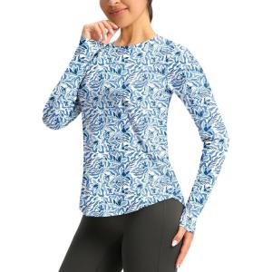 imageWomens UPF 50 Sun Shirt Long Sleeve UV Shirts Rash Guard Lightweight Quick Dry Workout Hiking Tops for WomenPeri Blue Freesia
