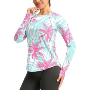 imageWomens UPF 50 Sun Shirt Long Sleeve UV Shirts Rash Guard Lightweight Quick Dry Workout Hiking Tops for WomenPink Tree