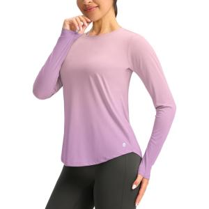 imageWomens UPF 50 Sun Shirt Long Sleeve UV Shirts Rash Guard Lightweight Quick Dry Workout Hiking Tops for WomenPinkPurple Gradient