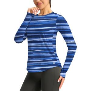 imageWomens UPF 50 Sun Shirt Long Sleeve UV Shirts Rash Guard Lightweight Quick Dry Workout Hiking Tops for WomenRipple Blue