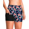 imageG Gradual Womens 4 Swim Board Shorts High Waisted Tummy Control Swimsuit Bathing Suit Bottoms for Women with Liner PocketNavy Blue Flower