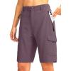 imageWomens 10 Hiking Golf Long Shorts with 5 Pockets Knee Length Lightweight Quick Dry Cargo Bermuda Shorts for WomenPurple