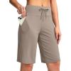 imageG Gradual Womens Bermuda Shorts with Pockets 11 Knee Length Stretch Comfy Drawstring Long Shorts for Women Summer WalkingDark Khaki