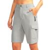 imageWomens 10 Hiking Golf Long Shorts with 5 Pockets Knee Length Lightweight Quick Dry Cargo Bermuda Shorts for WomenBright Grey