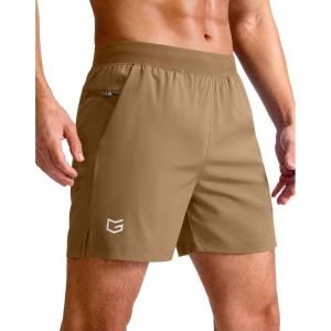 imageG Gradual Mens Athletic Running Shorts 759 Zipper Pocket Lightweight Workout Gym Quick Dry Shorts Golf Tennis HikingDark Khaki
