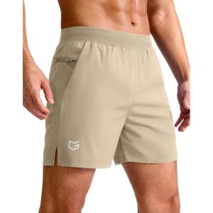 imageG Gradual Mens Athletic Running Shorts 759 Zipper Pocket Lightweight Workout Gym Quick Dry Shorts Golf Tennis HikingKhaki
