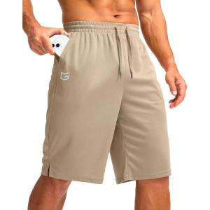 imageG Gradual Mens Athletic Shorts with Pockets 11 Long Basketball Shorts Lightweight Quick Dry Gym Workout Shorts for MenLight Khaki