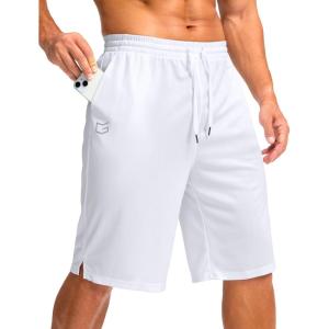 imageG Gradual Mens Athletic Shorts with Pockets 11 Long Basketball Shorts Lightweight Quick Dry Gym Workout Shorts for MenWhite