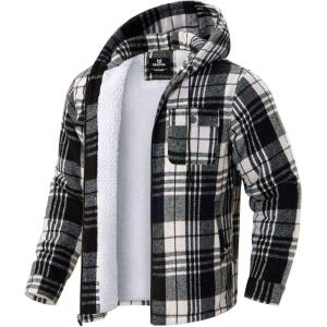 imageG Gradual Mens Flannel Jacket Fleece Sherpa Lined Hoodies Zip Up Plaid Shirt Warm Winter Jackets for Men with Zipper PocketsBlack