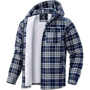 imageG Gradual Mens Flannel Jacket Fleece Sherpa Lined Hoodies Zip Up Plaid Shirt Warm Winter Jackets for Men with Zipper PocketsBlack Navy