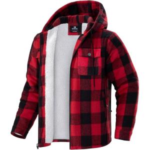 imageG Gradual Mens Flannel Jacket Fleece Sherpa Lined Hoodies Zip Up Plaid Shirt Warm Winter Jackets for Men with Zipper PocketsBlack Red