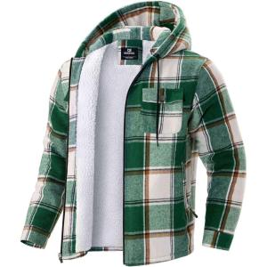 imageG Gradual Mens Flannel Jacket Fleece Sherpa Lined Hoodies Zip Up Plaid Shirt Warm Winter Jackets for Men with Zipper PocketsGreen White