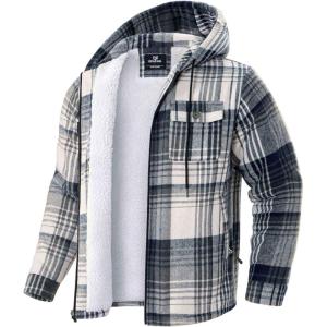 imageG Gradual Mens Flannel Jacket Fleece Sherpa Lined Hoodies Zip Up Plaid Shirt Warm Winter Jackets for Men with Zipper PocketsNavy