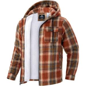 imageG Gradual Mens Flannel Jacket Fleece Sherpa Lined Hoodies Zip Up Plaid Shirt Warm Winter Jackets for Men with Zipper PocketsOrange