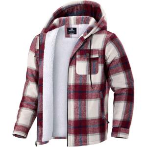 imageG Gradual Mens Flannel Jacket Fleece Sherpa Lined Hoodies Zip Up Plaid Shirt Warm Winter Jackets for Men with Zipper PocketsRed White