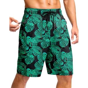 imageG Gradual Mens Swim Trunks 9 Quick Dry Swimming Board Shorts with Zipper Pockets Swimwear Bathing Suit for Men No LinerLeaf