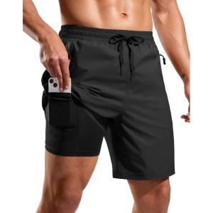 imageG Gradual Mens Swim Trunks with Compression Liner 7 Quick Dry Board Shorts Swimsuit Bathing Suit for Men with Zipper PocketsBlack