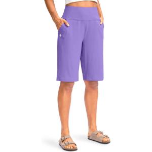 imageG Gradual Womens 12 Bermuda Long Shorts with Pockets High Waisted Stretch Knee Length Shorts for Women Summer WalkingLavender