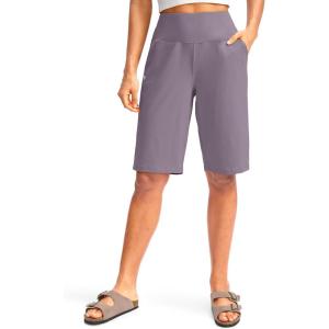 imageG Gradual Womens 12 Bermuda Long Shorts with Pockets High Waisted Stretch Knee Length Shorts for Women Summer WalkingMatt Purple
