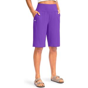 imageG Gradual Womens 12 Bermuda Long Shorts with Pockets High Waisted Stretch Knee Length Shorts for Women Summer WalkingRoyal Lilac
