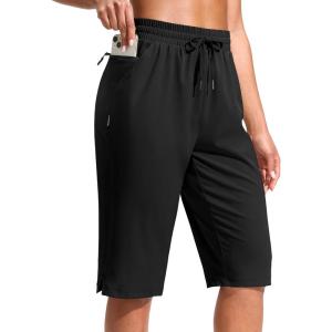 imageG Gradual Womens 13 Long Hiking Shorts with Zipper Pocket Lightweight Quick Dry Knee Length Bermuda Shorts for WomenBlack