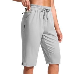 imageG Gradual Womens 13 Long Hiking Shorts with Zipper Pocket Lightweight Quick Dry Knee Length Bermuda Shorts for WomenBright Grey