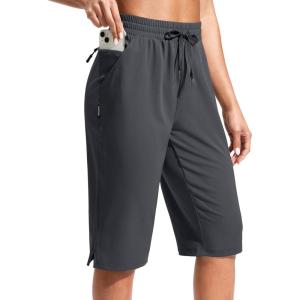 imageG Gradual Womens 13 Long Hiking Shorts with Zipper Pocket Lightweight Quick Dry Knee Length Bermuda Shorts for WomenDark Grey