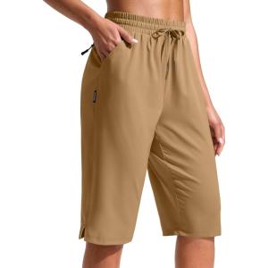 imageG Gradual Womens 13 Long Hiking Shorts with Zipper Pocket Lightweight Quick Dry Knee Length Bermuda Shorts for WomenDark Khaki