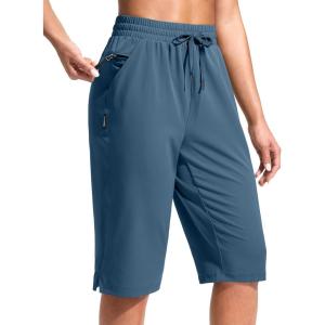 imageG Gradual Womens 13 Long Hiking Shorts with Zipper Pocket Lightweight Quick Dry Knee Length Bermuda Shorts for WomenDusty Blue