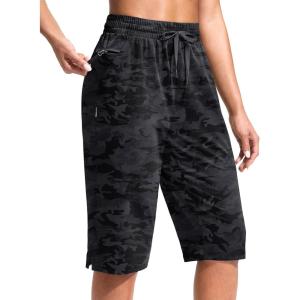 imageG Gradual Womens 13 Long Hiking Shorts with Zipper Pocket Lightweight Quick Dry Knee Length Bermuda Shorts for WomenGrey Camo