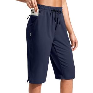 imageG Gradual Womens 13 Long Hiking Shorts with Zipper Pocket Lightweight Quick Dry Knee Length Bermuda Shorts for WomenNavy